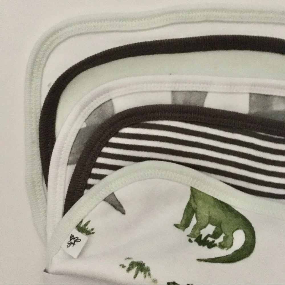 Burt’s Bees 5 Lap Shoulder Bibs Organic Cotton Green Dinosaurs Solid Stripes NEW